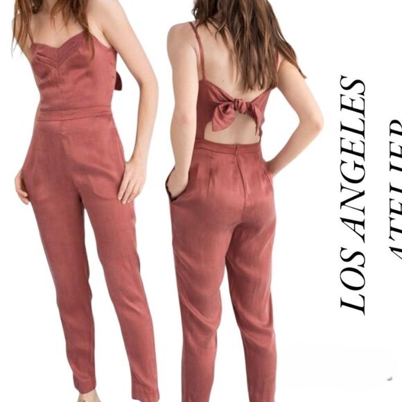 NWOT! $198 Chenara DODGE LARA Tie-up Strap Jumpsuit 100% Silk Rust color Sz 8 - Picture 1 of 11